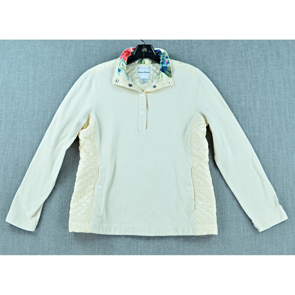 Tommy Bahama Sweater Women's S Pullover Ivory Cream Hybrid Aruba Quilted
